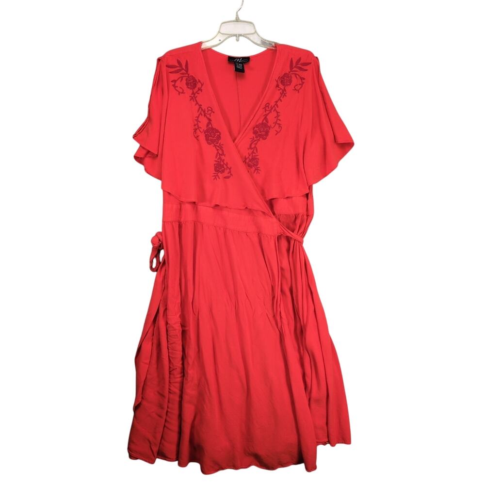 Midnight Velvet Embroidered Floral Wrap Maxi Dress, Women's 22W Flutter Sleeve